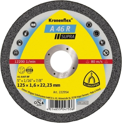 Круг отрезной Klingspor Kronenflex A 46 R GER 125X1,6X22,23 Круг отрезной Klingspor Kronenflex A 46 R GER 125X1,6X22,23