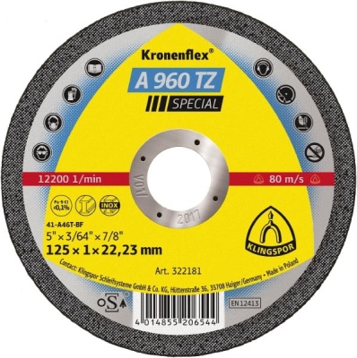 Круг отрезной Klingspor Kronenflex A 960 TZ GER 115X1X22,23 Круг отрезной Klingspor Kronenflex A 960 TZ GER 115X1X22,23