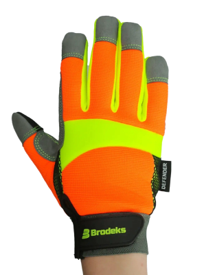 Перчатки рабочие комбинированные BRODEKS G-61, серый/оранжевый/желтый флуоресцентный