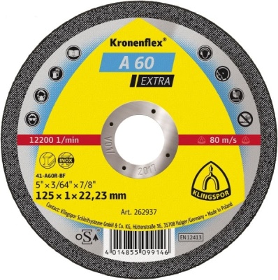 Круг отрезной Klingspor Kronenflex A 60 EX GER 125X1X22,23 Круг отрезной Klingspor Kronenflex A 60 EX GER 125X1X22,23