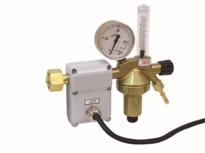 Регулятор для углекислоты и аргона GCE DIN FLOW ARG 24V - Аргон/CO2 - 200/- бар, вх. G3/4"; вых. G1/4"; ротаметр 0-32 л/мин с подогревателем 24V