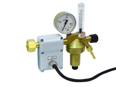 Редуктор углекислотный GCE DIN ARG 24 V - Аргон/CO2 - 200/10 бар, вх. G3/4"; вых. G1/4"; с подогрев. 24 V