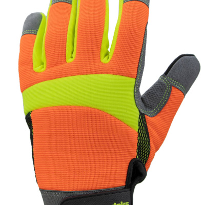 Перчатки рабочие комбинированные BRODEKS G-61, серый/оранжевый/желтый флуоресцентный