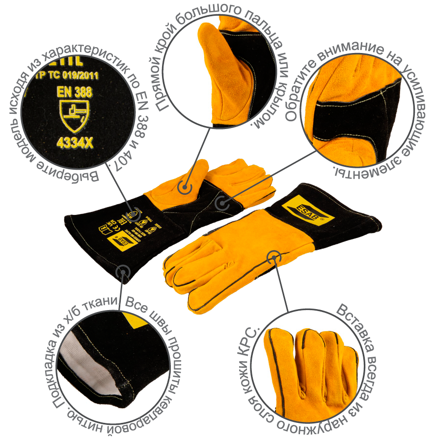 Перчатки для ручной дуговой сварки MMA, полуавтоматической MIG/MAG сварки и резки Перчатки для ручной дуговой сварки MMA, полуавтоматической MIG/MAG сварки и резки