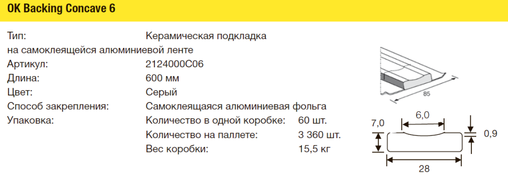 Подкладки керамические ESAB OK Backing Concave 6 Подкладки керамические ESAB OK Backing Concave 6