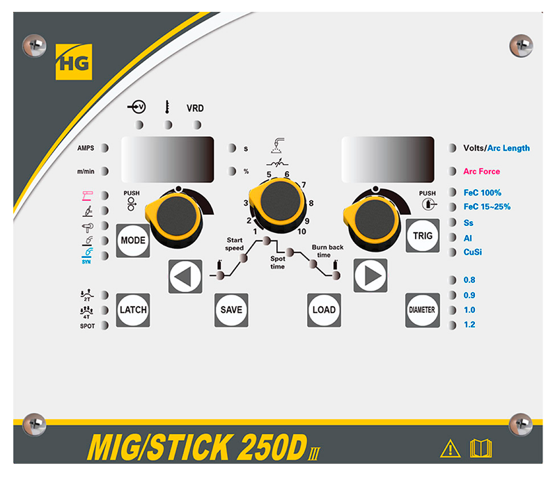 Управление настройками аппарата HUGONG MIG/STICK 250D III
