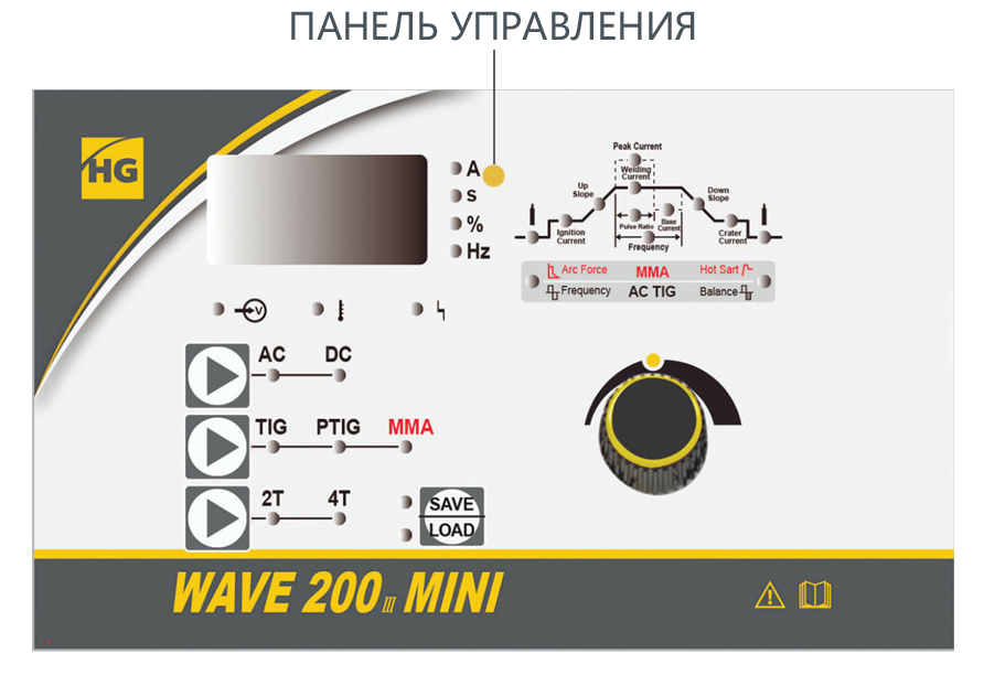 Управление настройками сварочного инвертора HUGONG WAVE 200 III MINI AC/DC