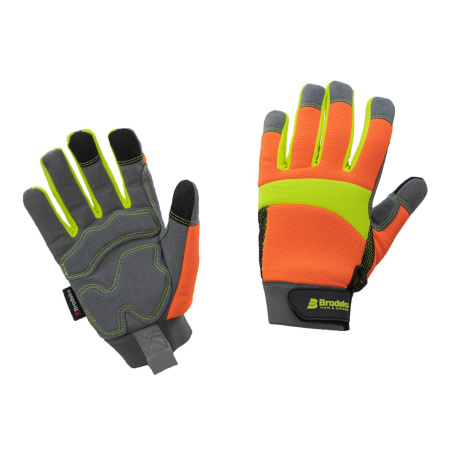 Перчатки рабочие комбинированные BRODEKS G-61, серый/оранжевый/желтый флуоресцентный (8) (G-61-8)