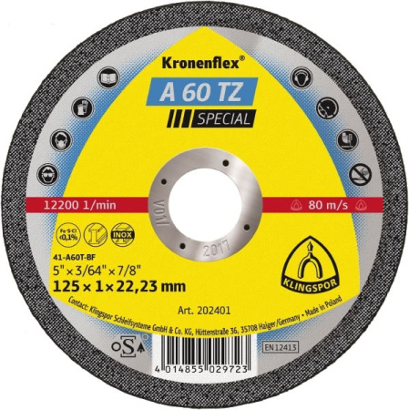 Круг отрезной Klingspor Kronenflex A 60 TZ GER 115X1X22,23