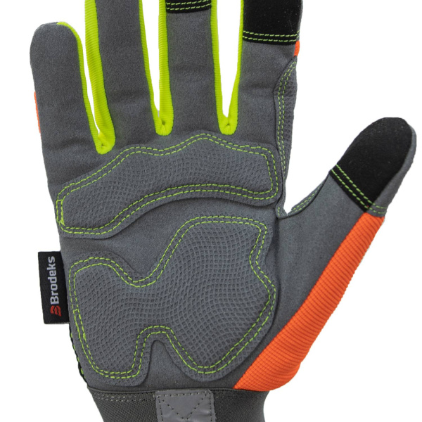Перчатки рабочие комбинированные BRODEKS G-61, серый/оранжевый/желтый флуоресцентный (8) (G-61-8)
