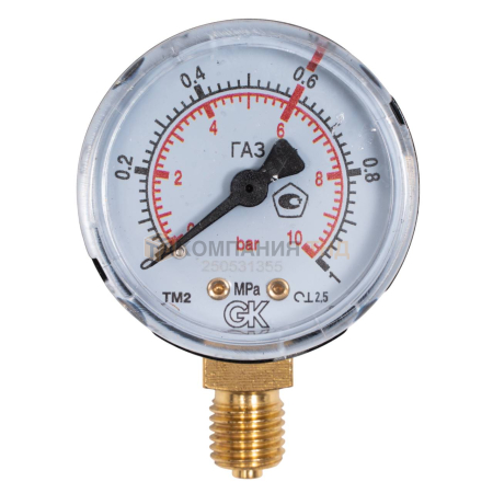 Манометр ацетиленовый KRASS 0,6/1 МПа, 50 мм, М12х1,5