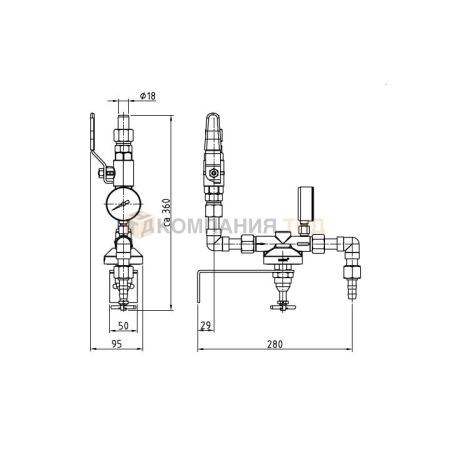 Редуктор сетевой GCE HF-Set S100 Кислород;100 м3/час;-/10 бар;вх.G3/4",вых.G3/4"+ниппель12,5мм