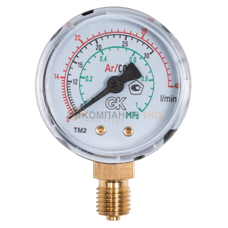 Расходомер KRASS Ar/CO2 30/40 л/мин, 1 МПа, диам. 50 мм, М12х1,5, радиальный, черный корпус (2190605PV)