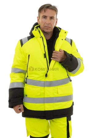 Куртка-парка сигнальная зимняя BRODEKS KW217, желтый/черный