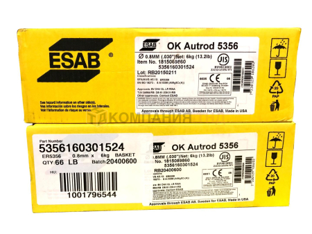 Сварочная проволока сплошного сечения ESAB OK Autrod 5356 (OK Autrod 18.15) для дуговой сварки алюминия в среде защитных газов Проволока сварочная ESAB OK Autrod 5356 (OK Autrod 18.15)