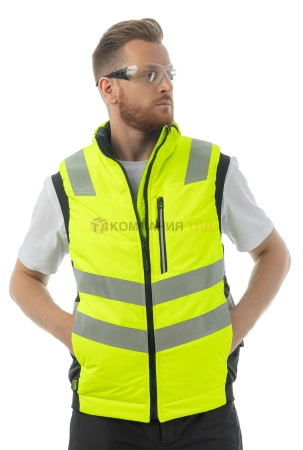 Жилет сигнальный утепленный BRODEKS KW111, желтый/черный (XL) (KW111YELLOWXL)
